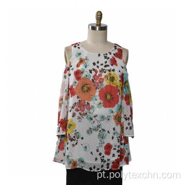 Blusa de mangas compridas com mangas compridas Dot Chiffon Woven